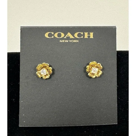 Brand New Coach Mini Tea Rose 2 In 1 Stud Earrings - Picture 1 of 3